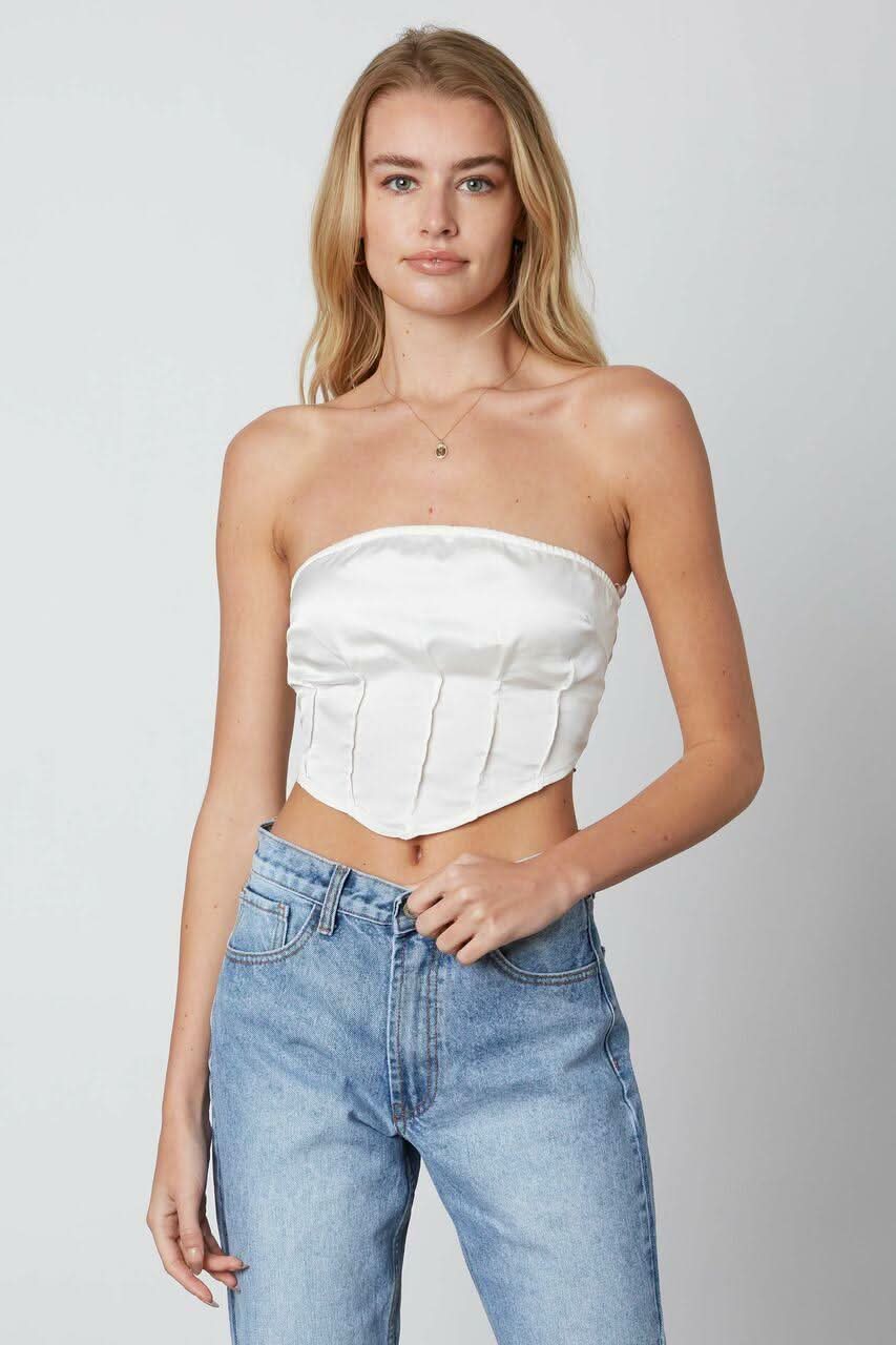 Sistine White Satin Bandana Top