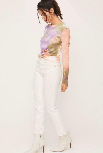 I Know You Do Peach and Olive Tie-Dye Twist Top