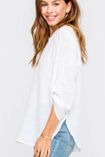 Just In Time White Roll Tab Sleeve Top