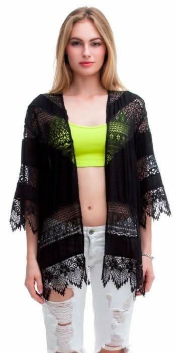 Hawaiian Nights Black Crochet Lace Kimono
