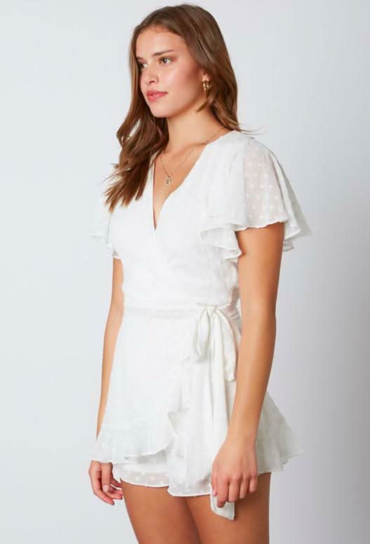 Summer Romance White Backless Surplice Romper