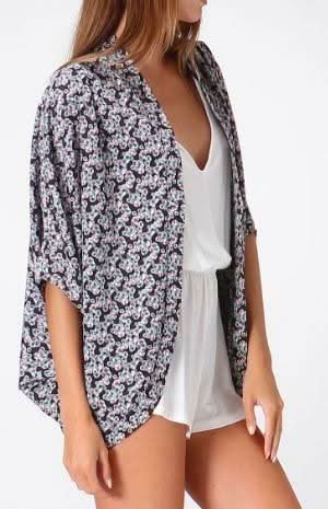 Julie Black Floral Print Kimono