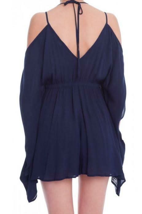 Summer in Mykonos Navy Blue Poncho Romper