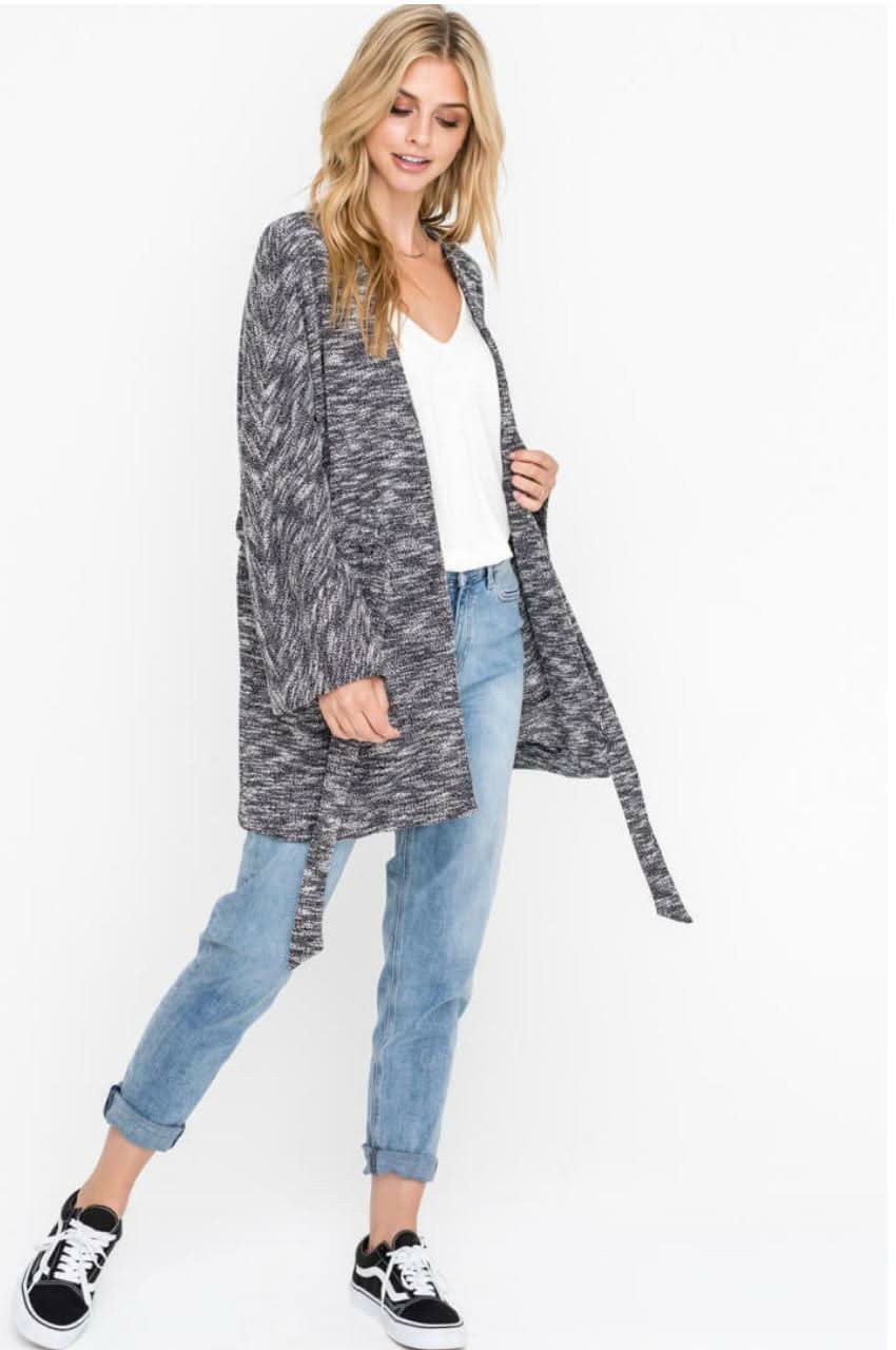 Sasha Black Space Dye Kimono Sleeve Cardigan