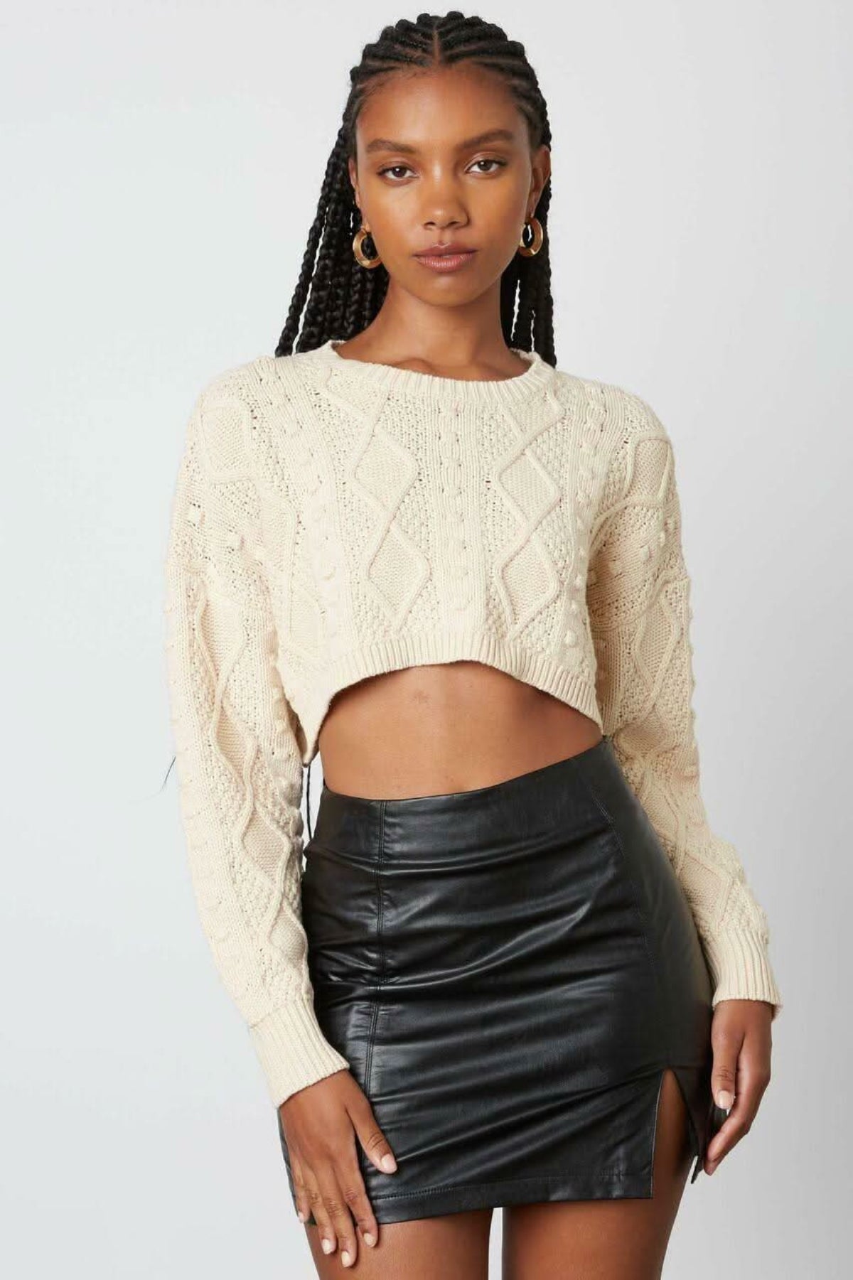 Toby Natural Cable Knit Cropped Sweater