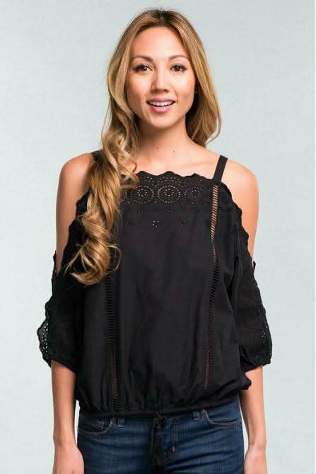 You're Mine Black Eyelet Cold Shoulder Top
