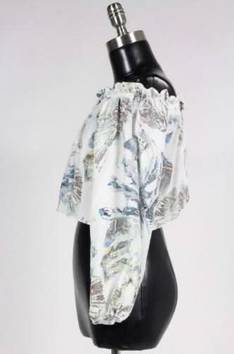 San Nicolas Tropical Print Off-The-Shoulder Crop Top