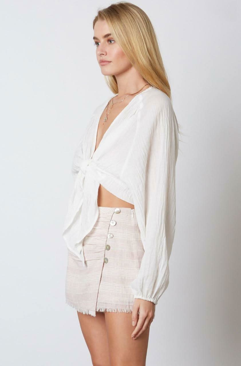Stephanie Pink and White Striped Button-Front Skort