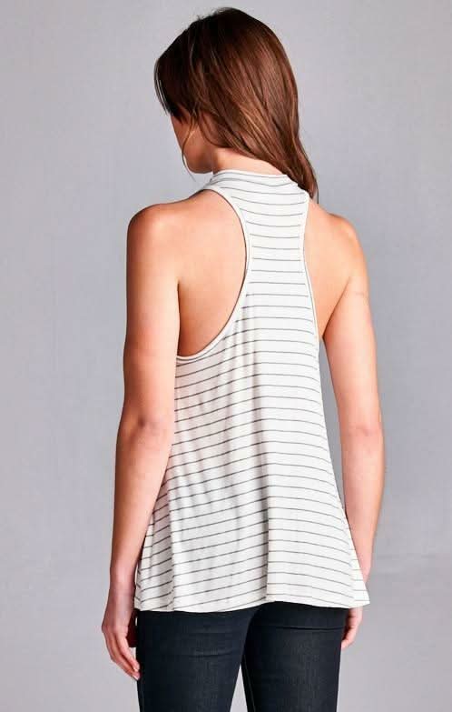 Walk The Line Ivory Striped Mock Neck Swing Top