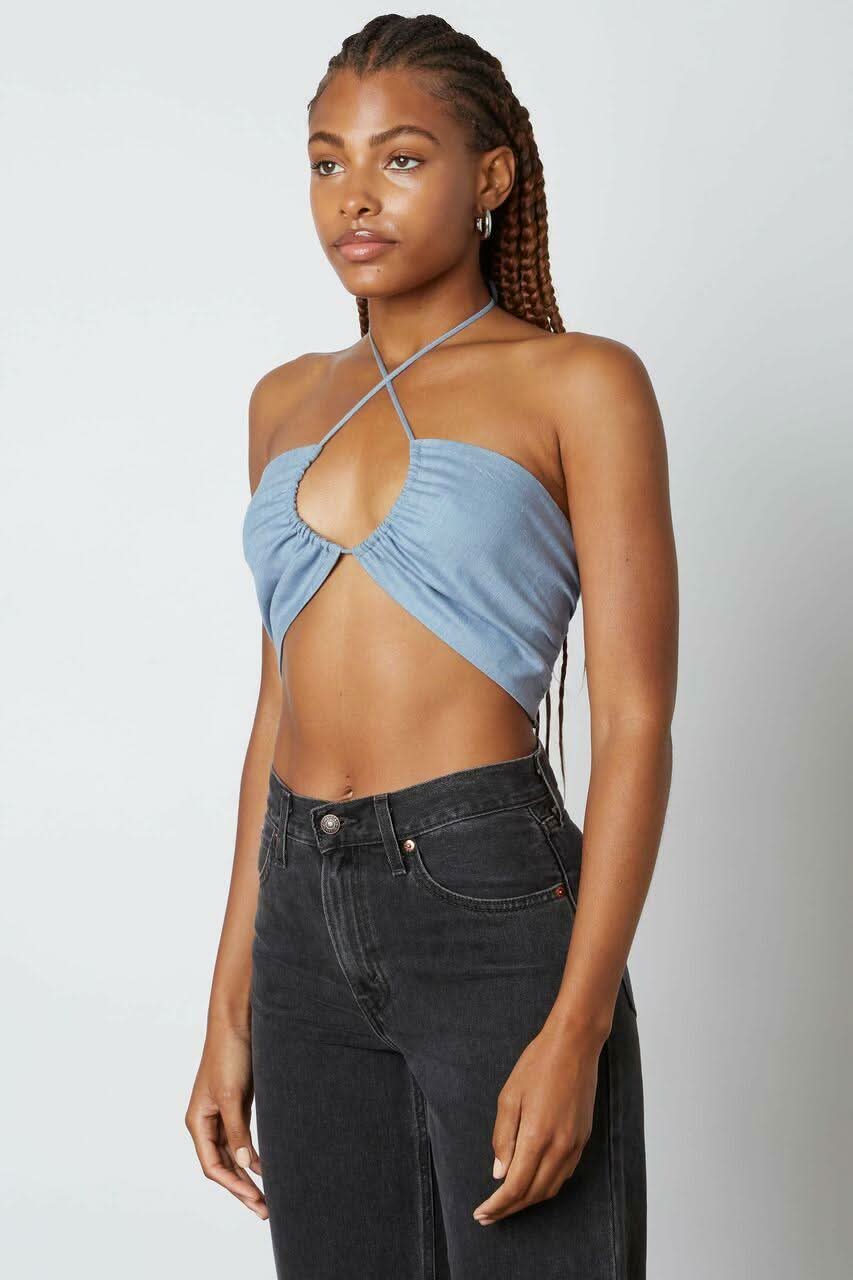 Summer Love Slate Blue Halter Crop Top