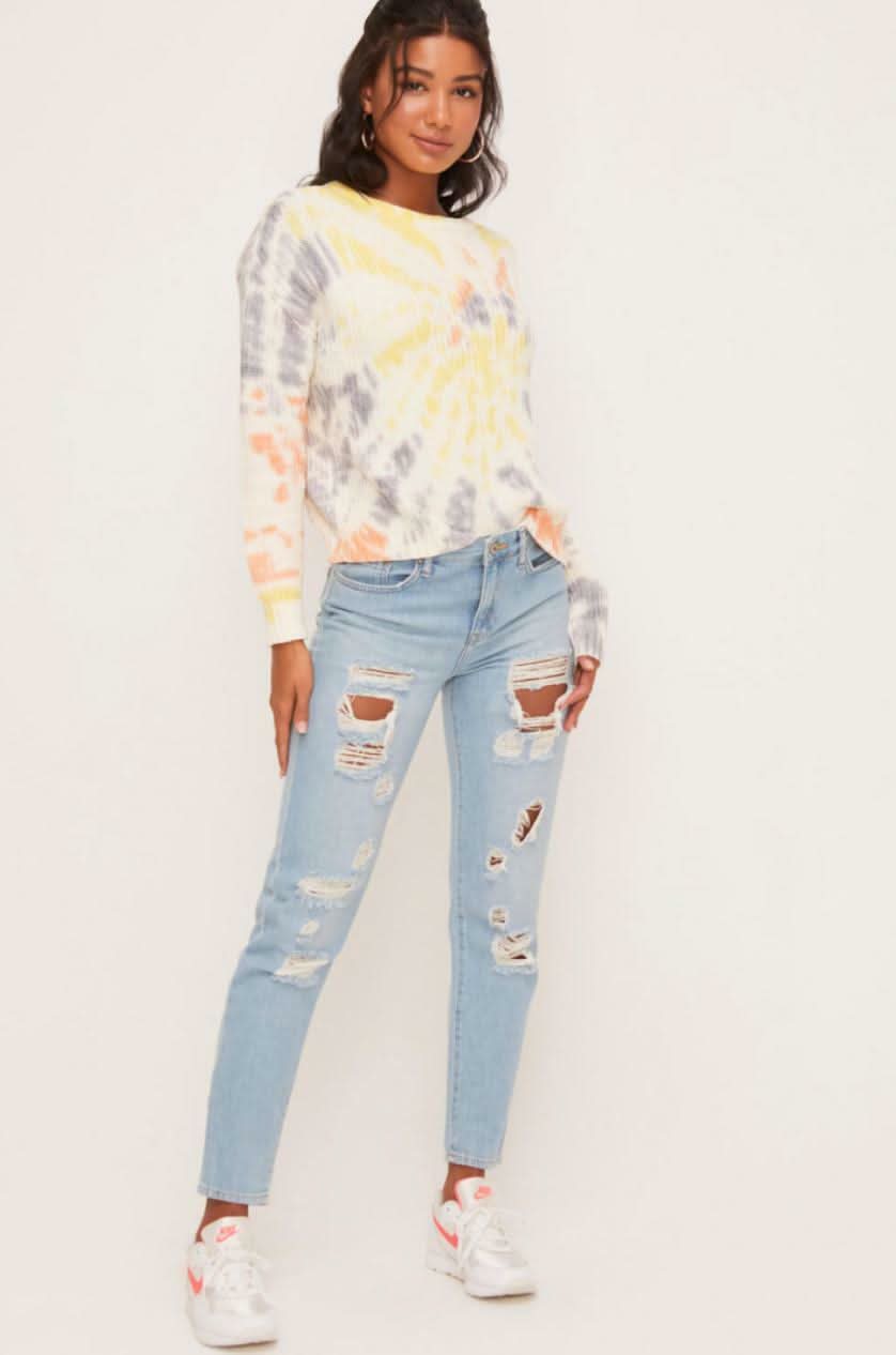 Suddenly Cozy Beige Colorful Tie-Dye Sweater