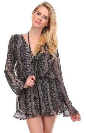 Spice Navy Print Surplice Bell Sleeve Romper