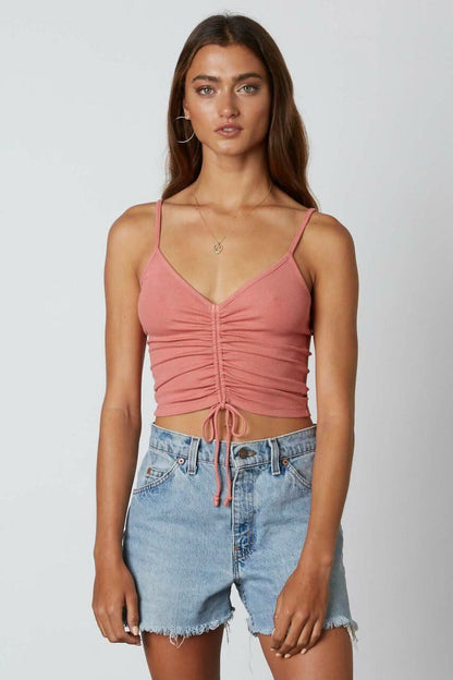 It's On Rose Drawstring Cropped Tank Top
