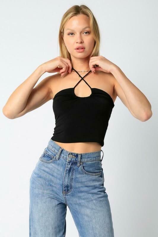 Randi Black Halter Crop Top