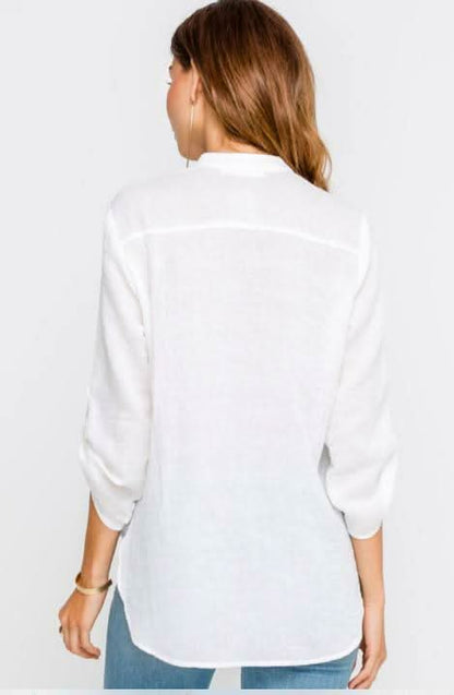 Just In Time White Roll Tab Sleeve Top