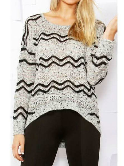 Hera Metallic Taupe and Black Chevron Sweater