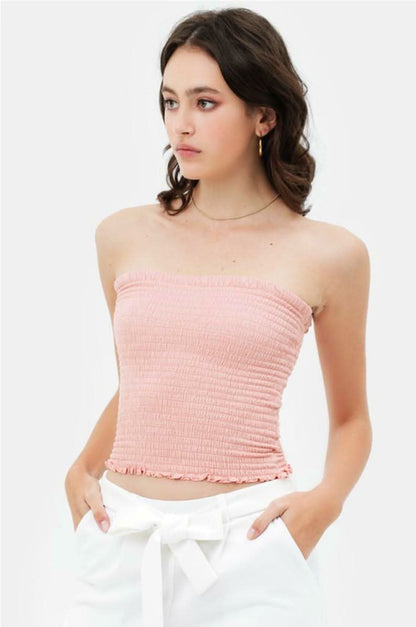 Kiss The Sun Blush Smocked Tube Top