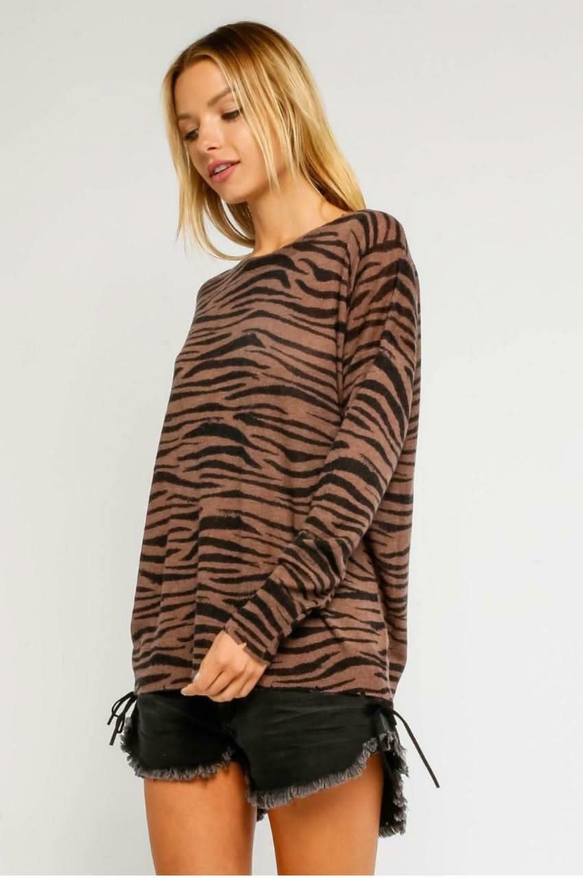 Wild Side Brown Zebra Print Sweater