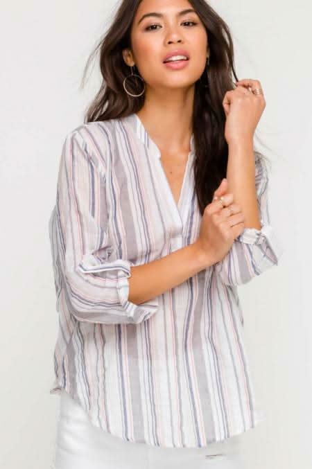 What Can I Say White Striped V-Neck Top