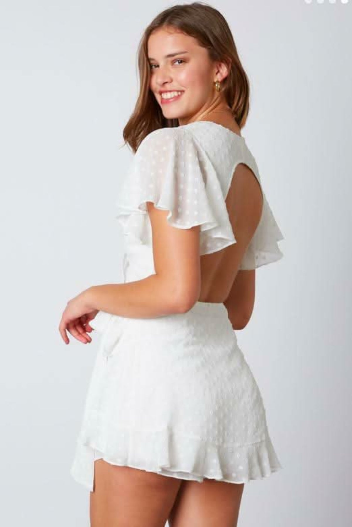 Summer Romance White Backless Surplice Romper