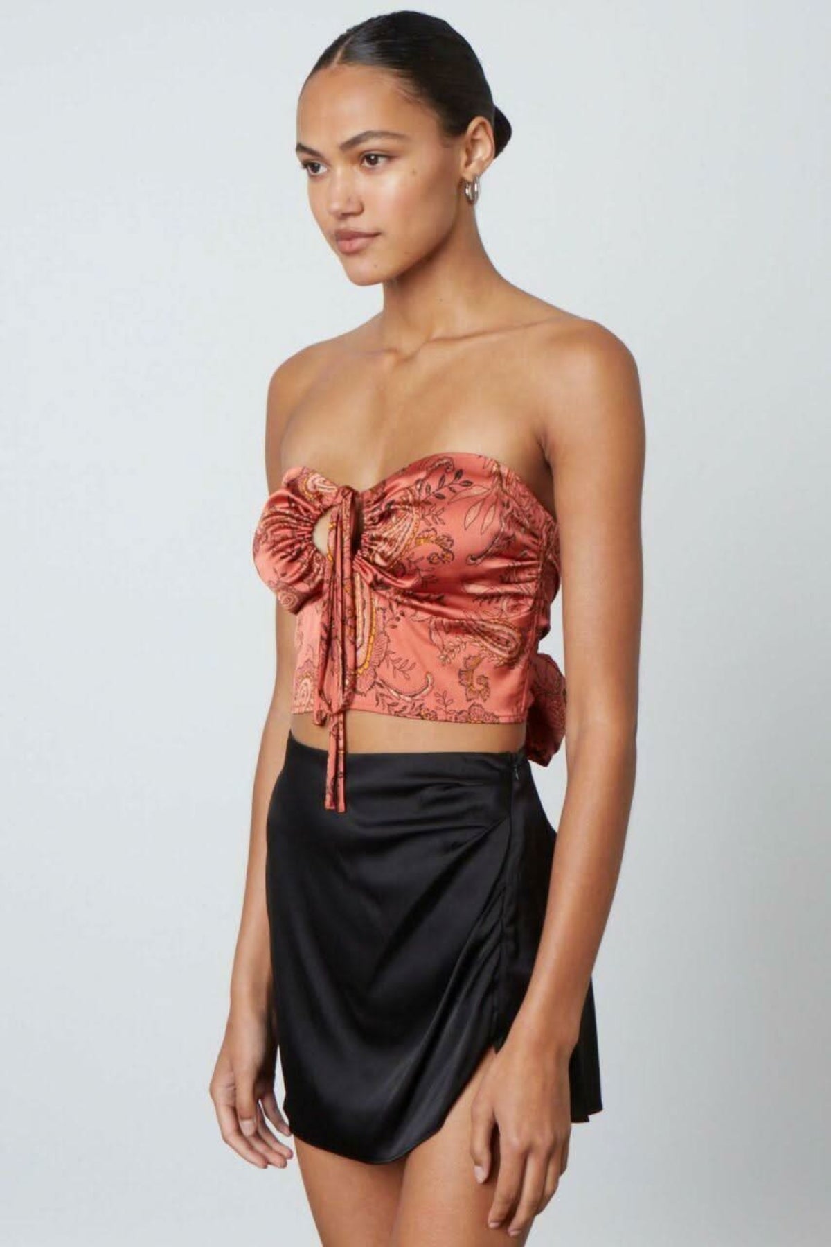 Stephania Terra Cotta Paisley Print Halter Crop Top