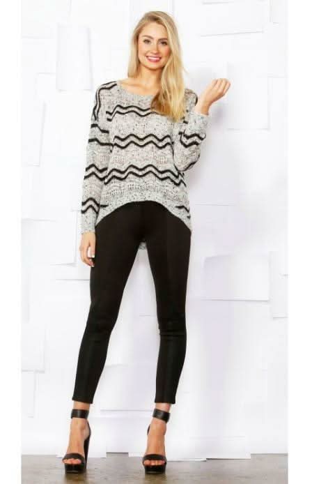 Hera Metallic Taupe and Black Chevron Sweater