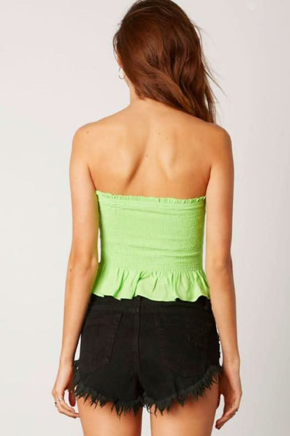 Jenna Lime Green Button-Down Strapless Smocked Top