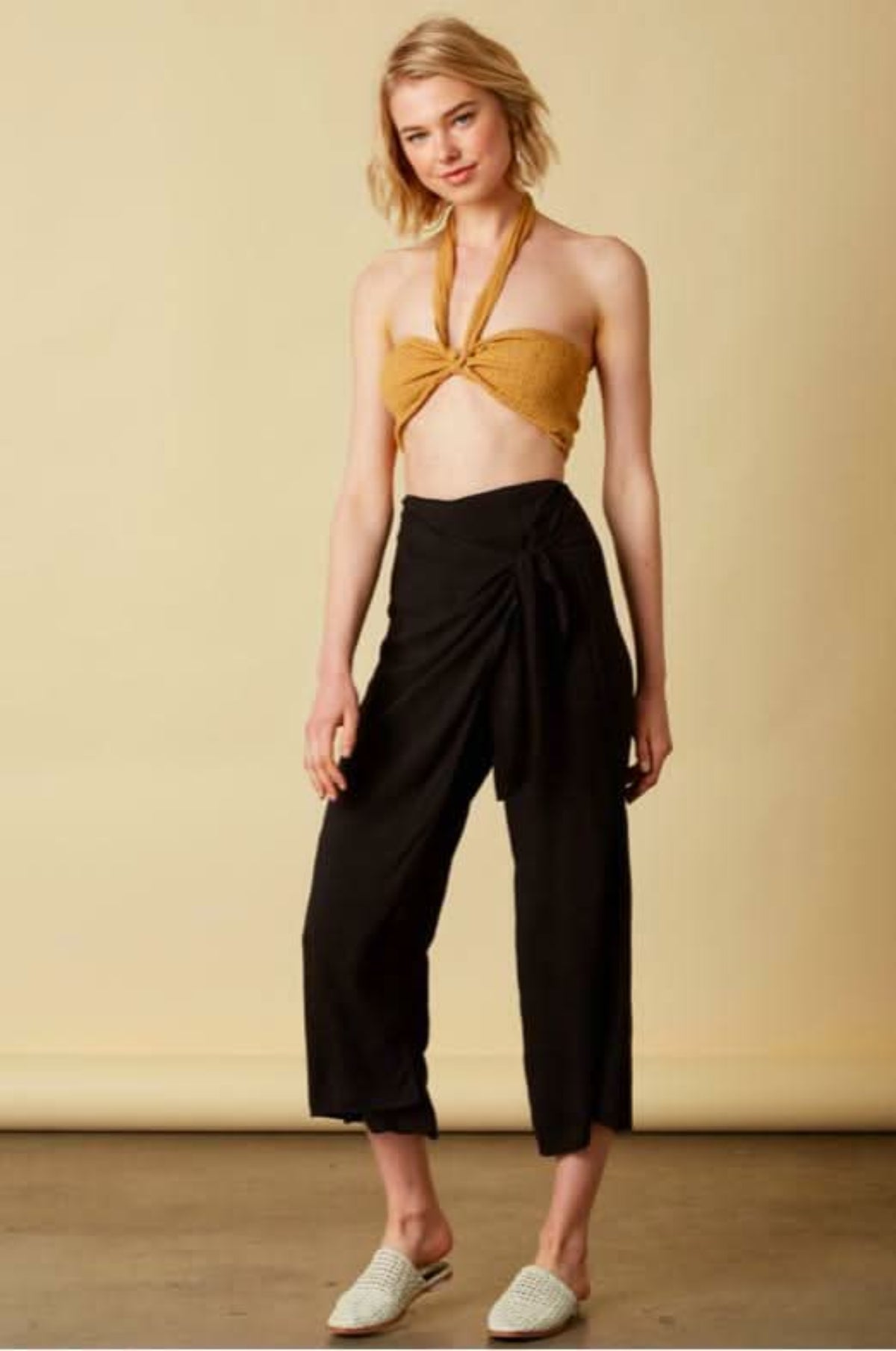 Renata Black Tie-Front Wrap Pants