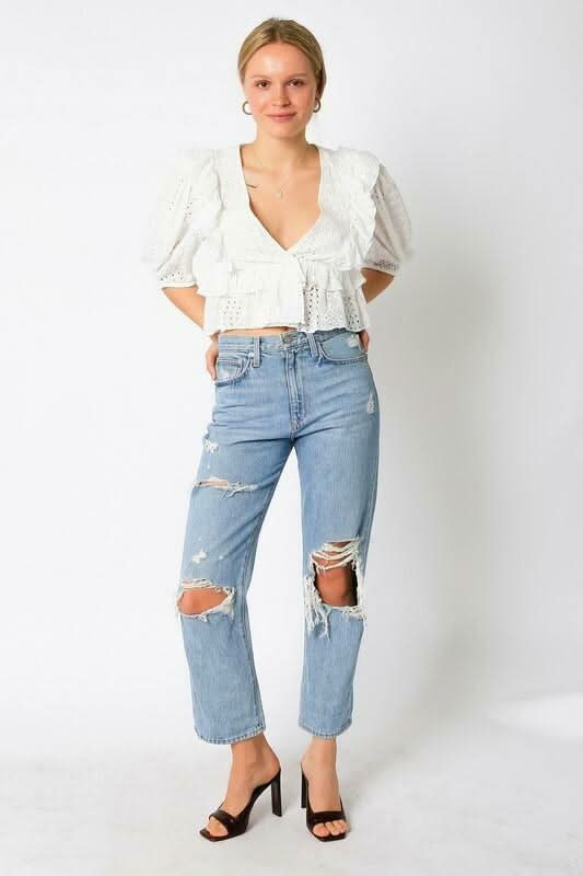 Take Me With You White Eyelet Puff Sleeve Top