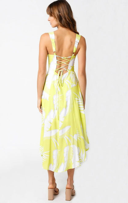Ios Lime Floral Corset Midi Dress