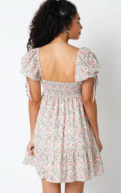 Jessie Pink and Green Floral Babydoll Mini Dress