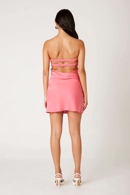 Khloe Pink Rose Satin Strapless Mini Dress