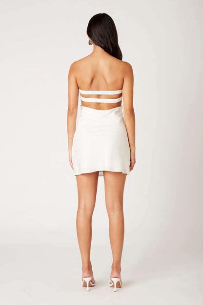 Khloe White Satin Strapless Mini Dress