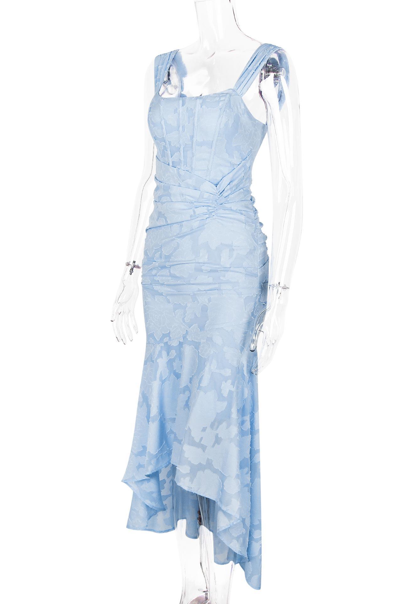 Straps Lilac Lace Ruched Mermaid Long Dress
