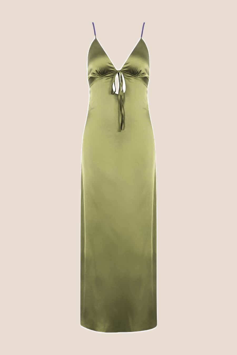 Plunge Neck Pink Back Tie Long Dress