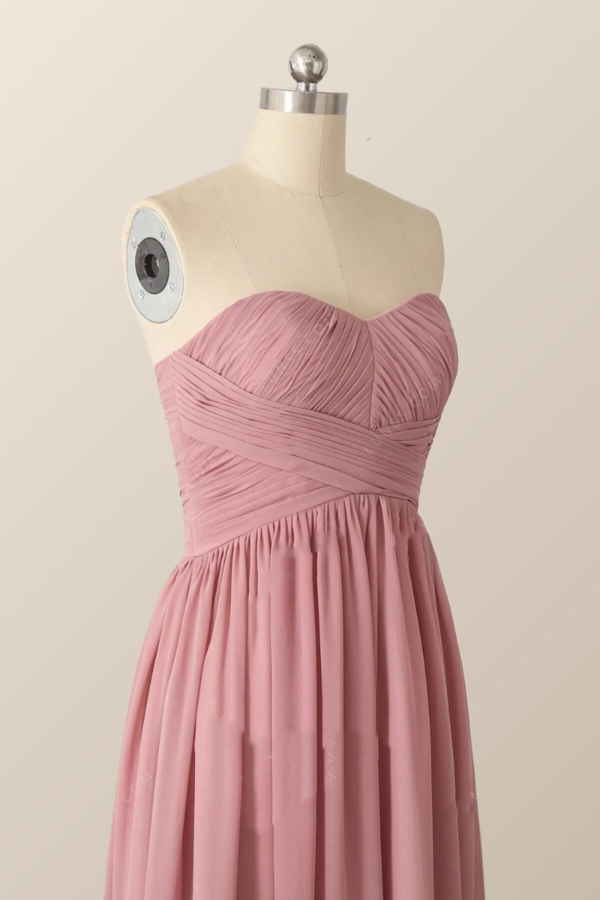 Sweetheart Blush Pink Chiffon Long Bridesmaid Dress