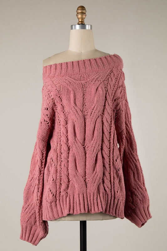 Rylie Mauve Cable Knit Tunic Sweater
