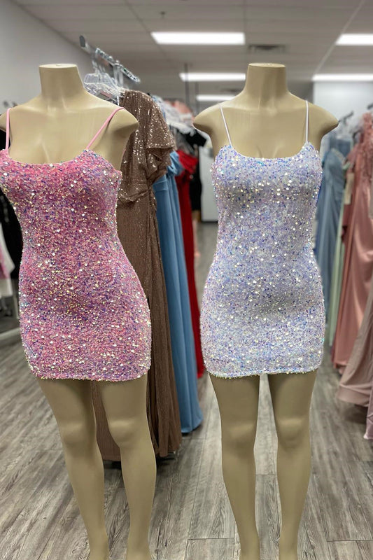 Scoop Pink Sequin Tight Mini Party Dress