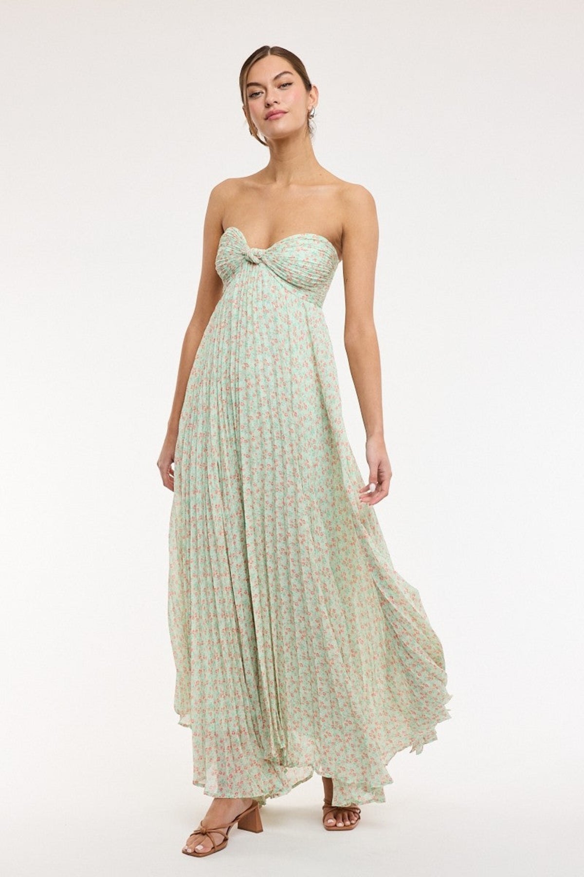 Willow Light Green Ditsy Floral Strapless Maxi Dress