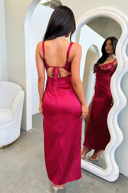 Sorrento Satin Maxi Dress - Red