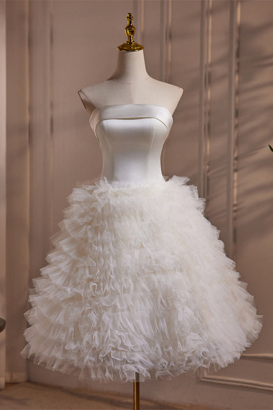 Strapless Ivory Satin and Ruffles Princess Dress