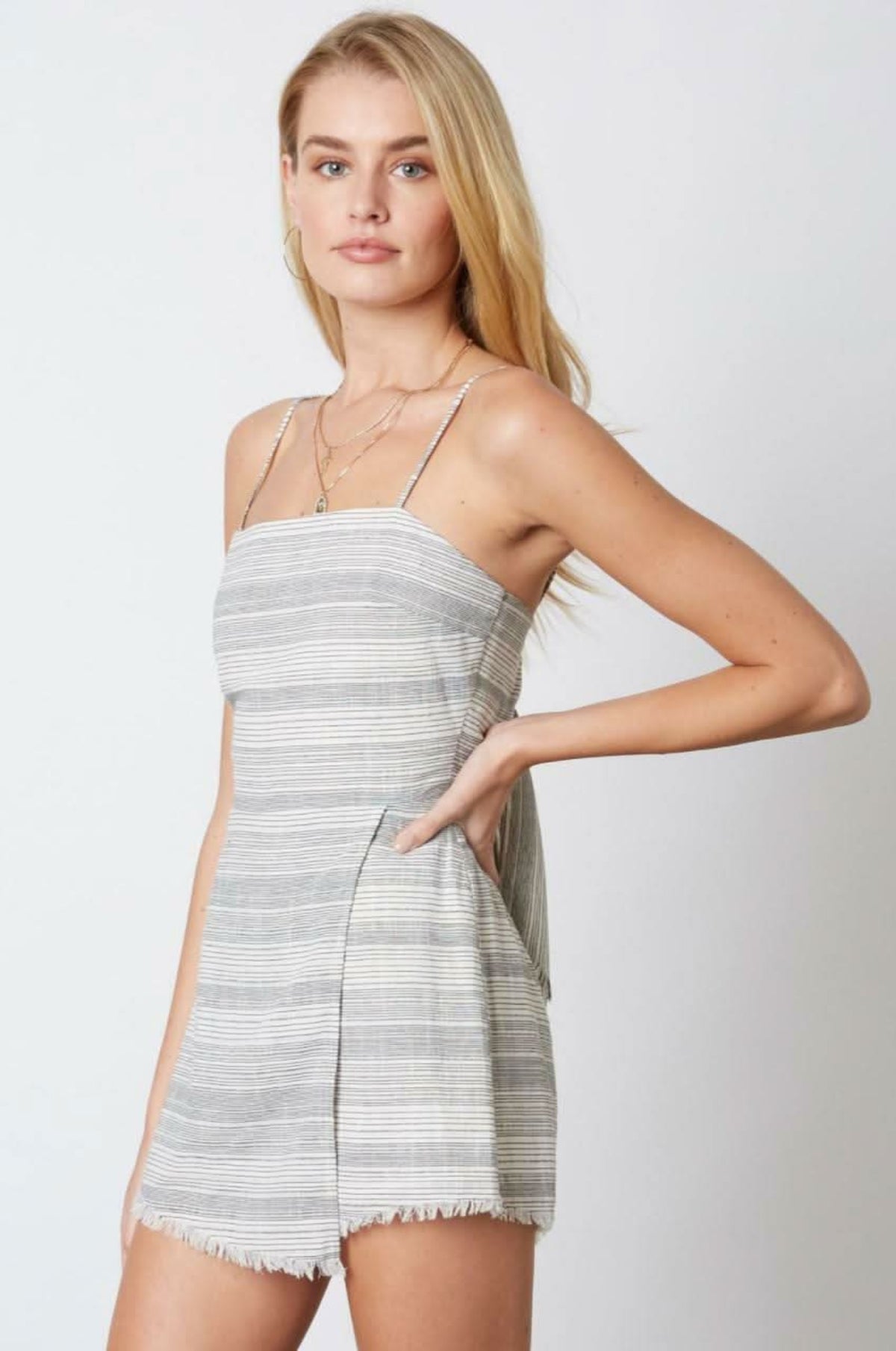 Stephanie Black and White Striped Tie-Back Romper