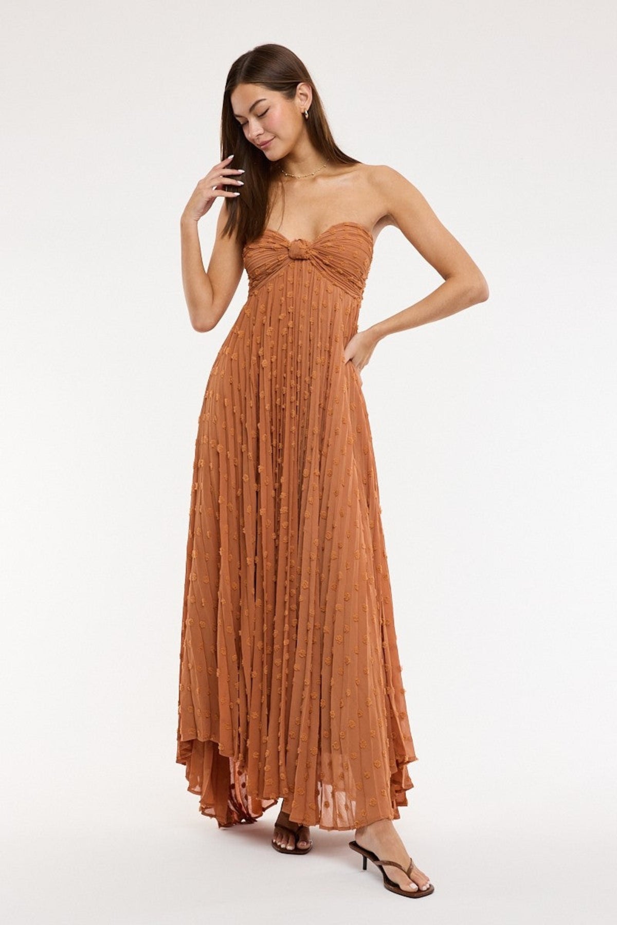 Willow Brown Clip Dot Strapless Maxi Dress