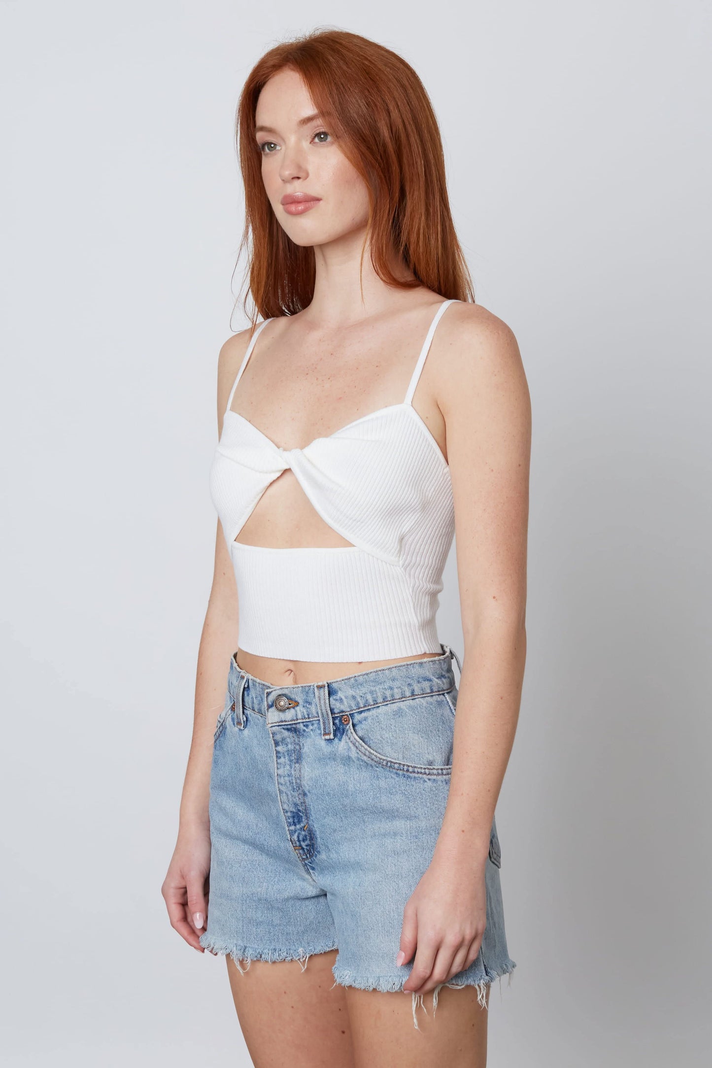 Rubbie White Twist-Front Cropped Sweater Tank